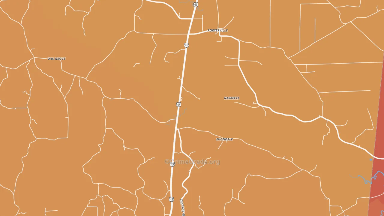 Porterville, MS Map of Vandalism Rates