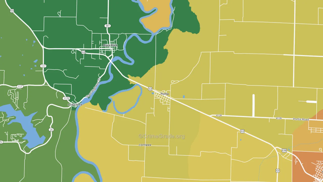 Portia, AR Map of Vandalism Rates