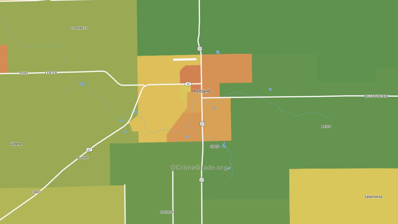 Portland, IN Map of Vandalism Rates