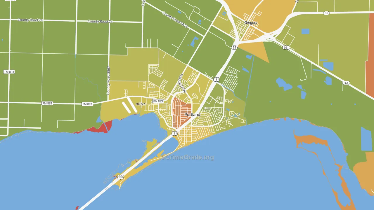 Portland, TX Map of Vandalism Rates