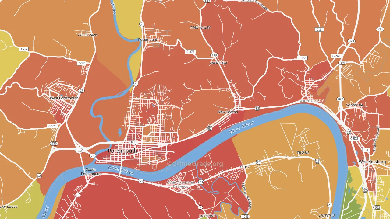 Portsmouth, OH Map of Vandalism Rates