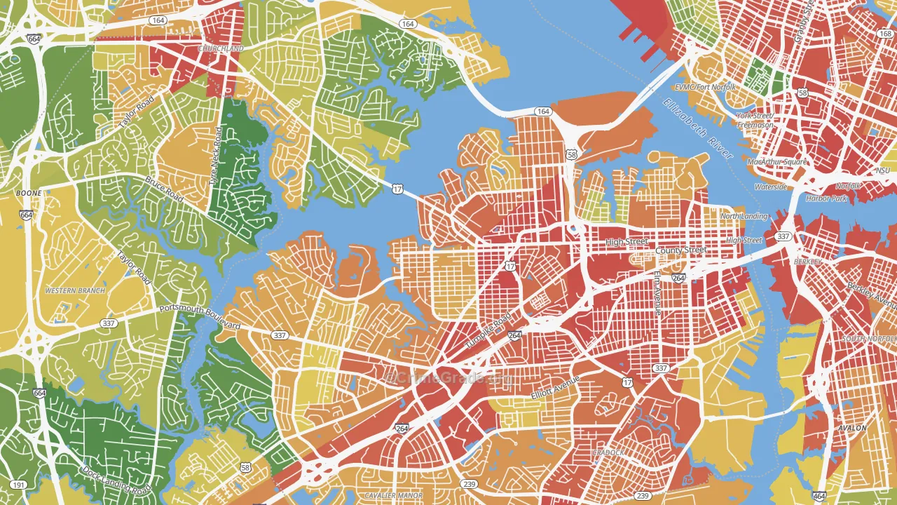 Portsmouth, VA Map of Vandalism Rates