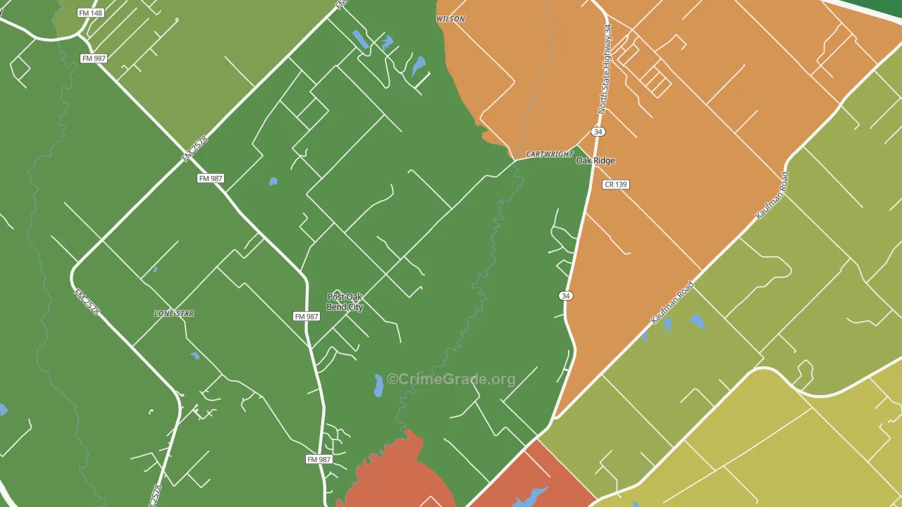 Post Oak Bend City, TX Map of Vandalism Rates