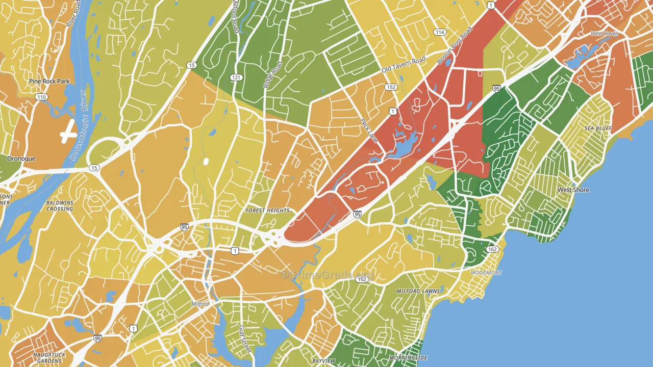Post Road North, Milford, CT Map of Vandalism Rates