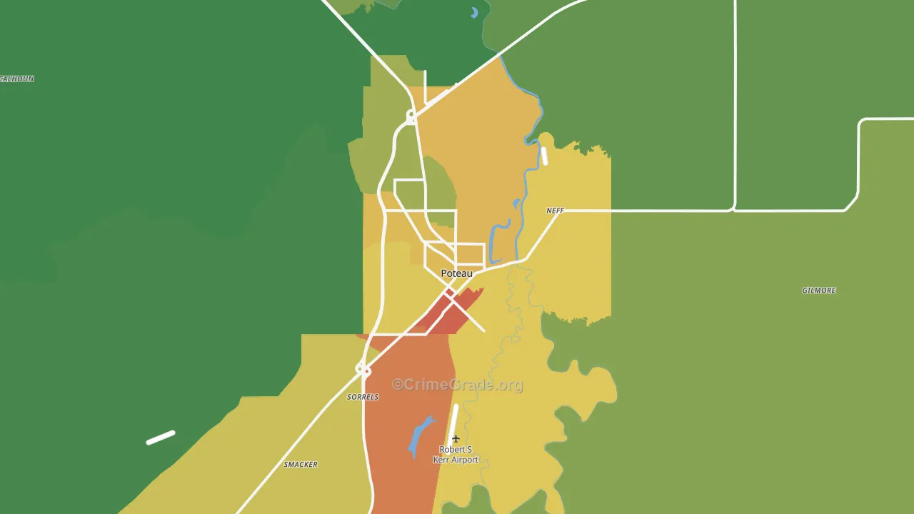 Poteau, OK Map of Vandalism Rates