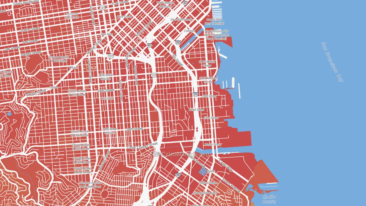 Potrero, San Francisco, CA Map of Vandalism Rates