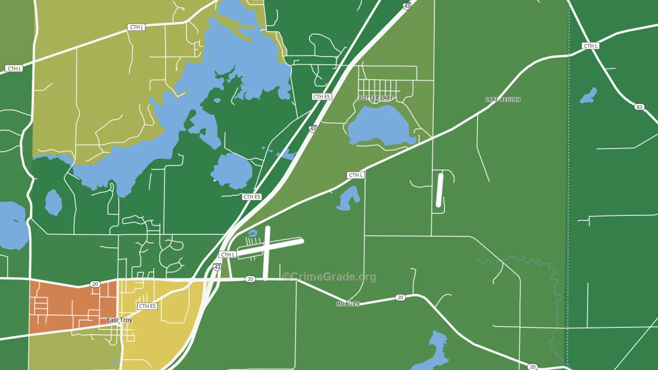 Potter Lake, WI Map of Vandalism Rates