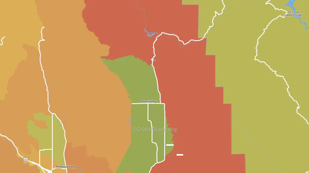 Potter Valley, CA Map of Vandalism Rates