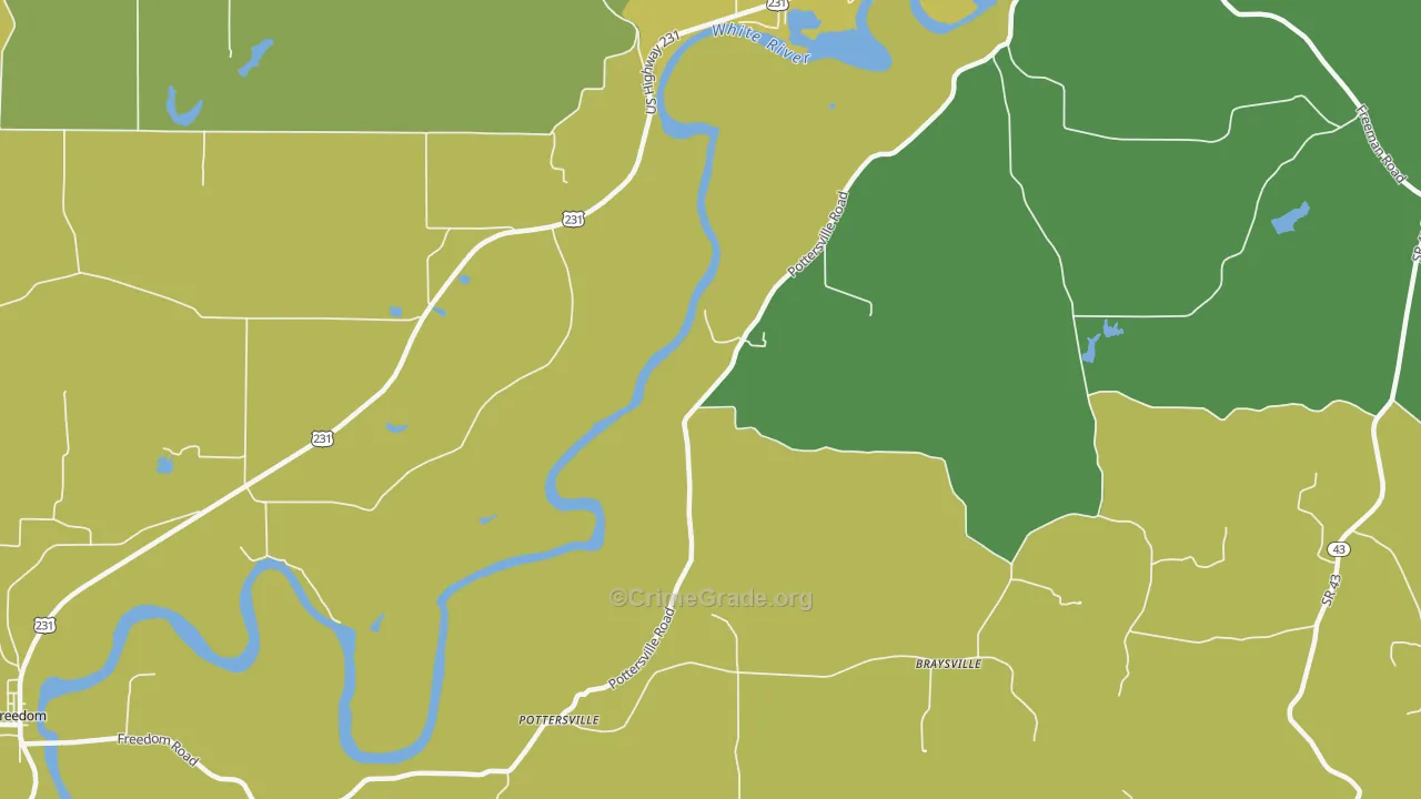 Pottersville, IN Map of Vandalism Rates