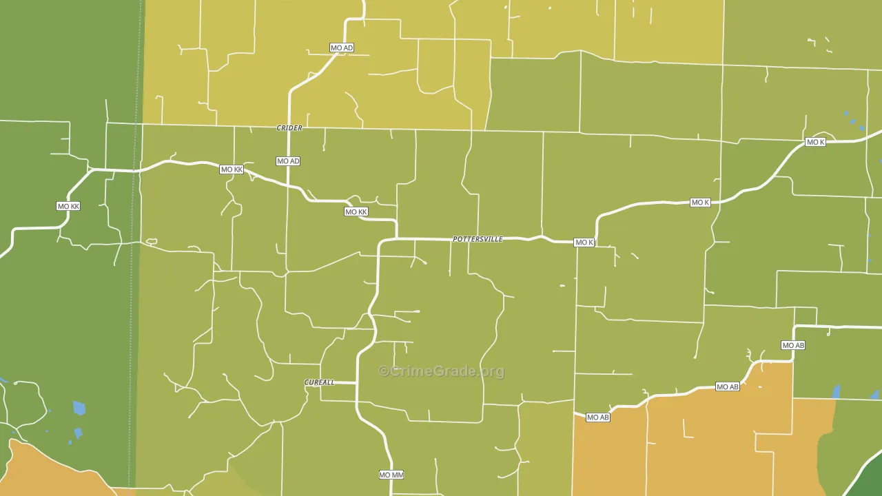 Pottersville, MO Map of Vandalism Rates