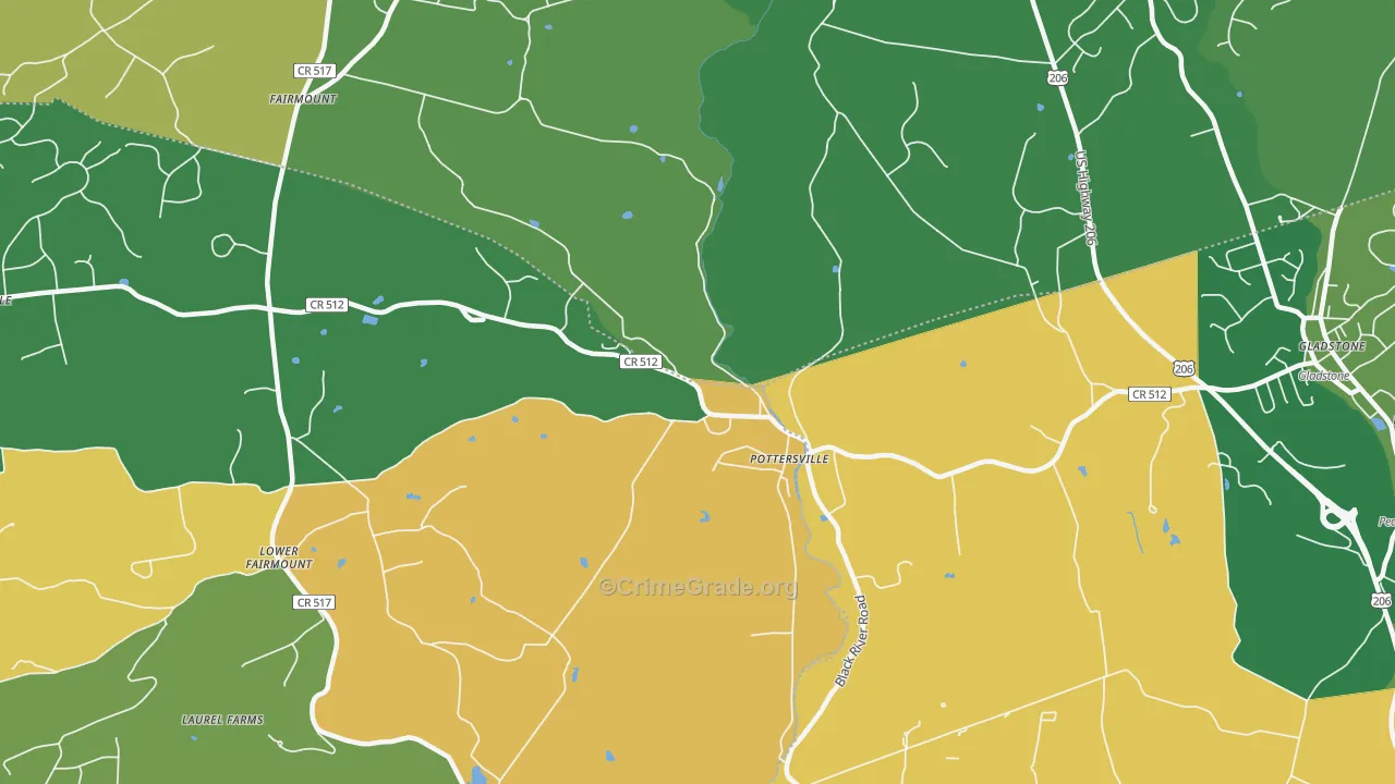 Pottersville, NJ Map of Vandalism Rates