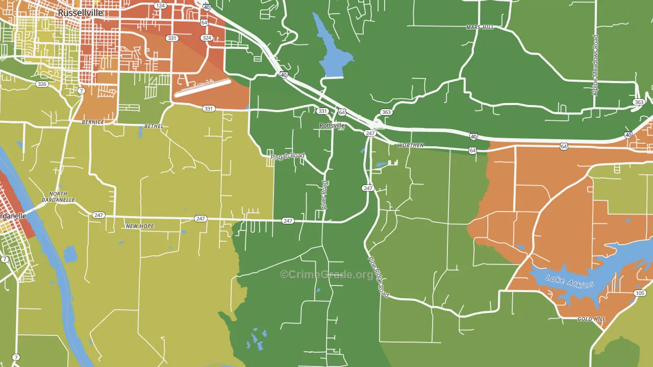 Pottsville, AR Map of Vandalism Rates