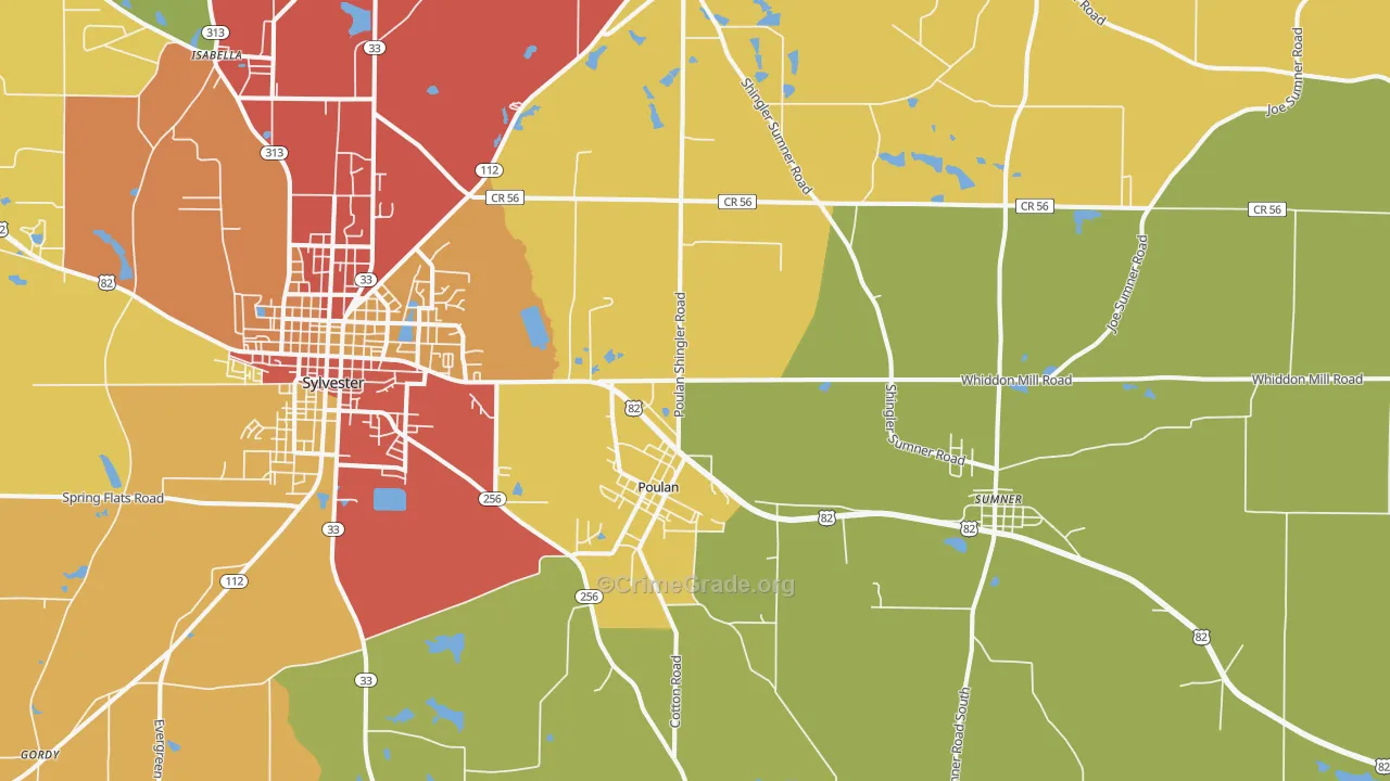 Poulan, GA Map of Vandalism Rates
