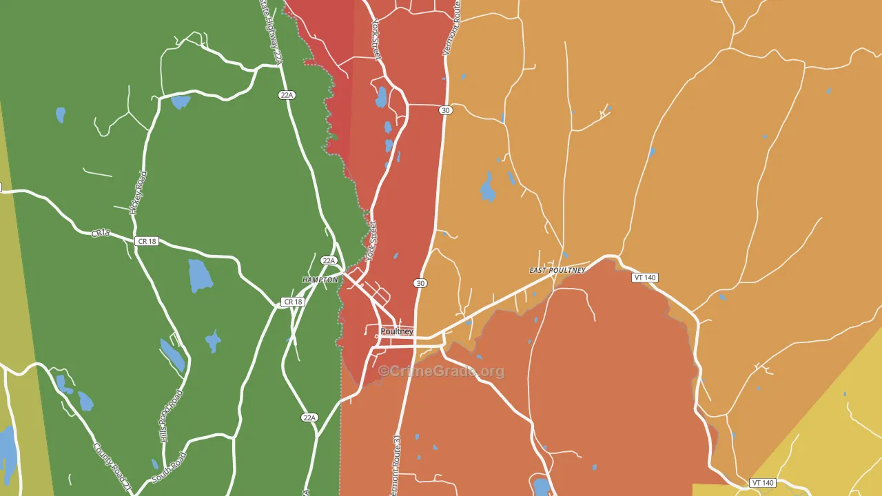Poultney, VT Map of Vandalism Rates