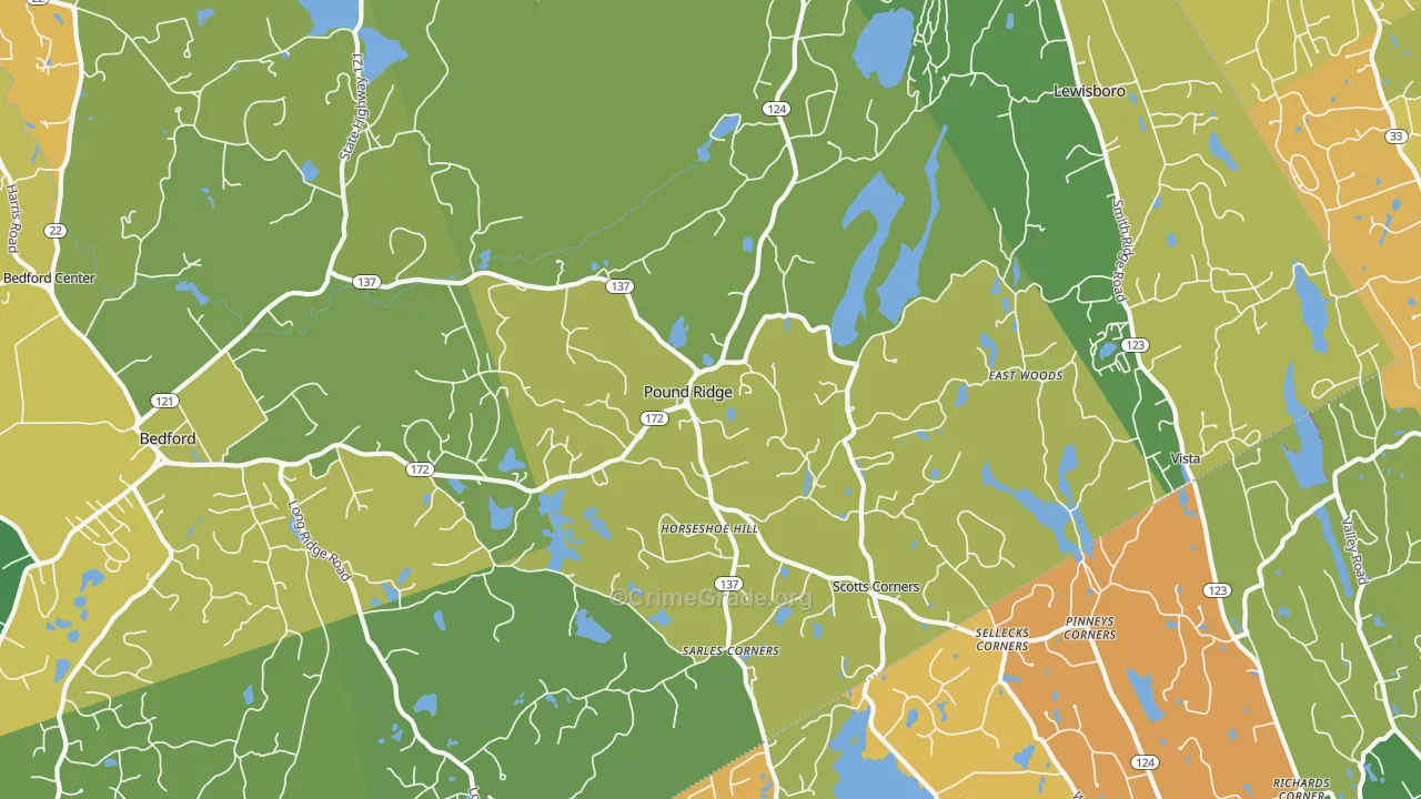 Pound Ridge, NY Map of Vandalism Rates