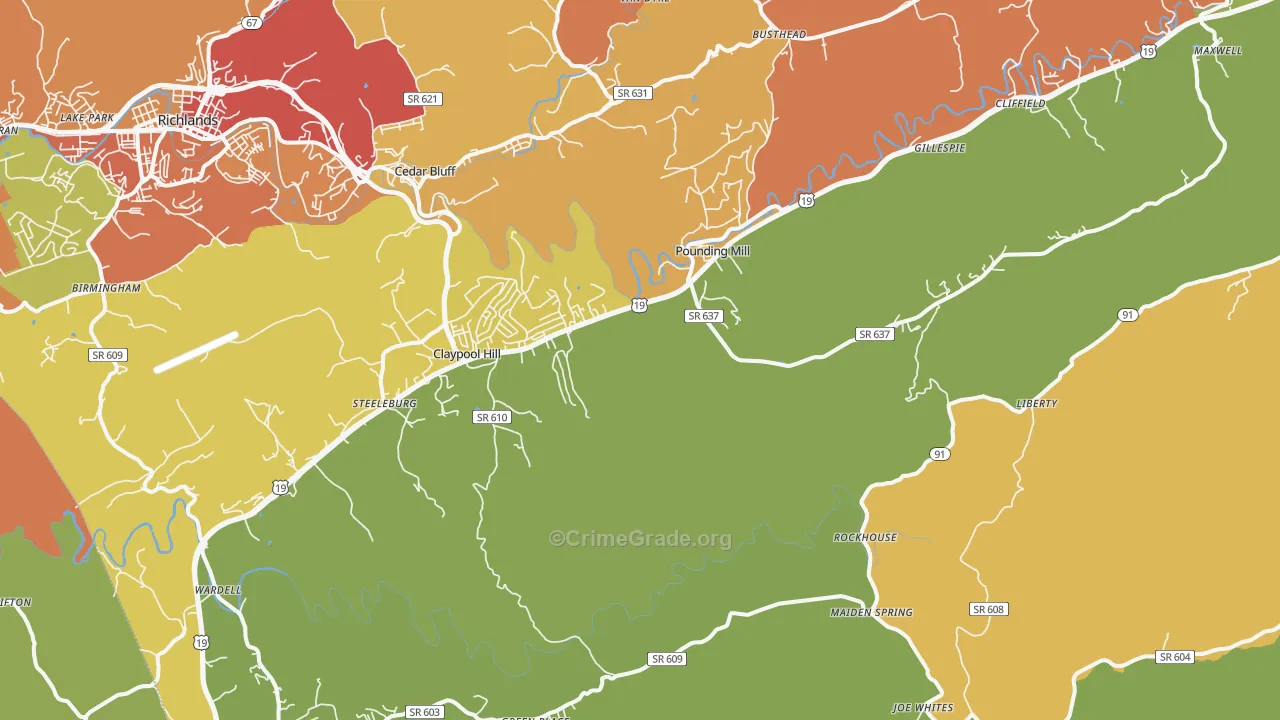 Pounding Mill, VA Map of Vandalism Rates