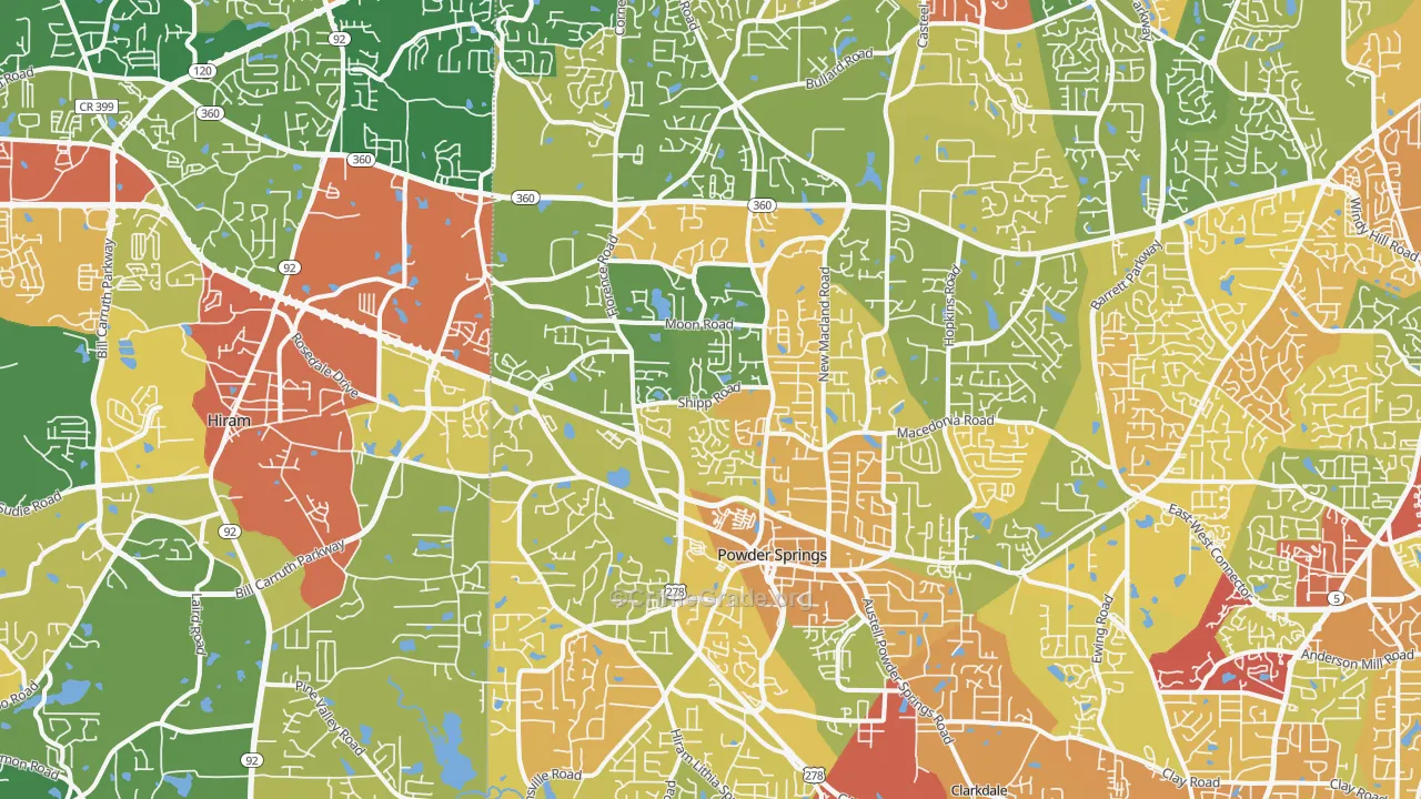 Powder Springs, GA Map of Vandalism Rates