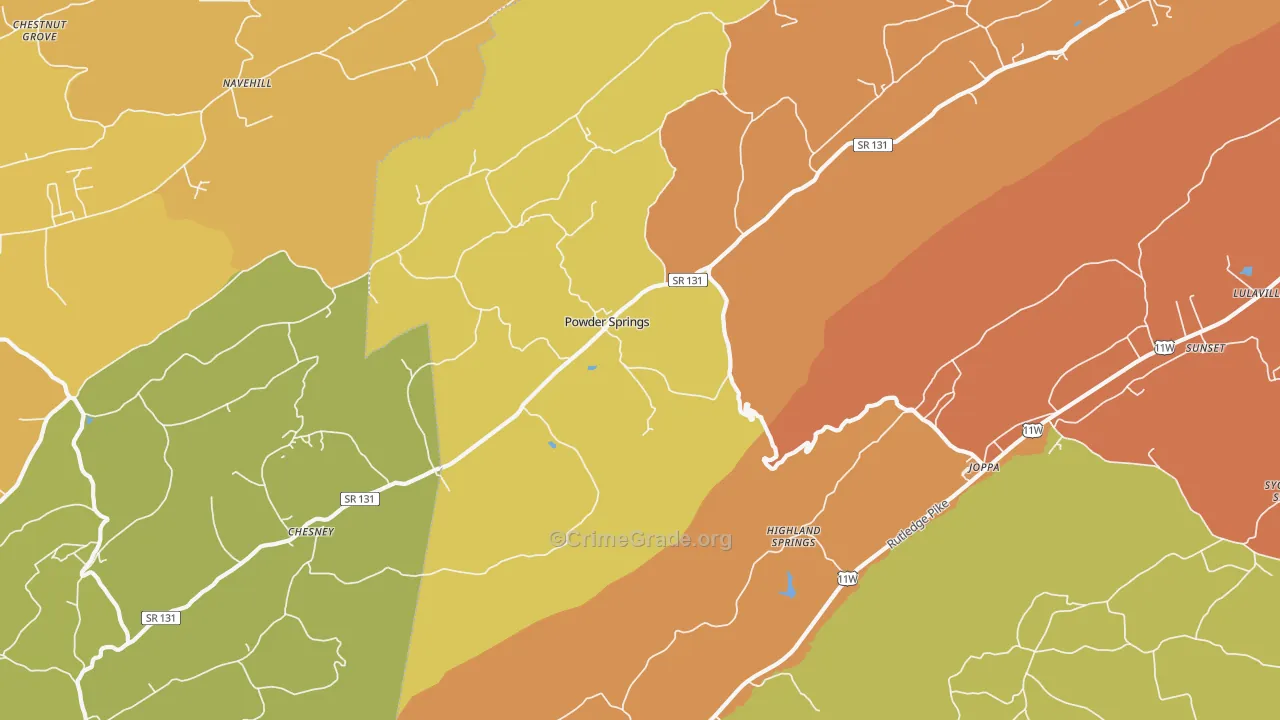 Powder Springs, TN Map of Vandalism Rates