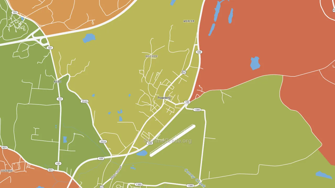 Powderly, KY Map of Vandalism Rates