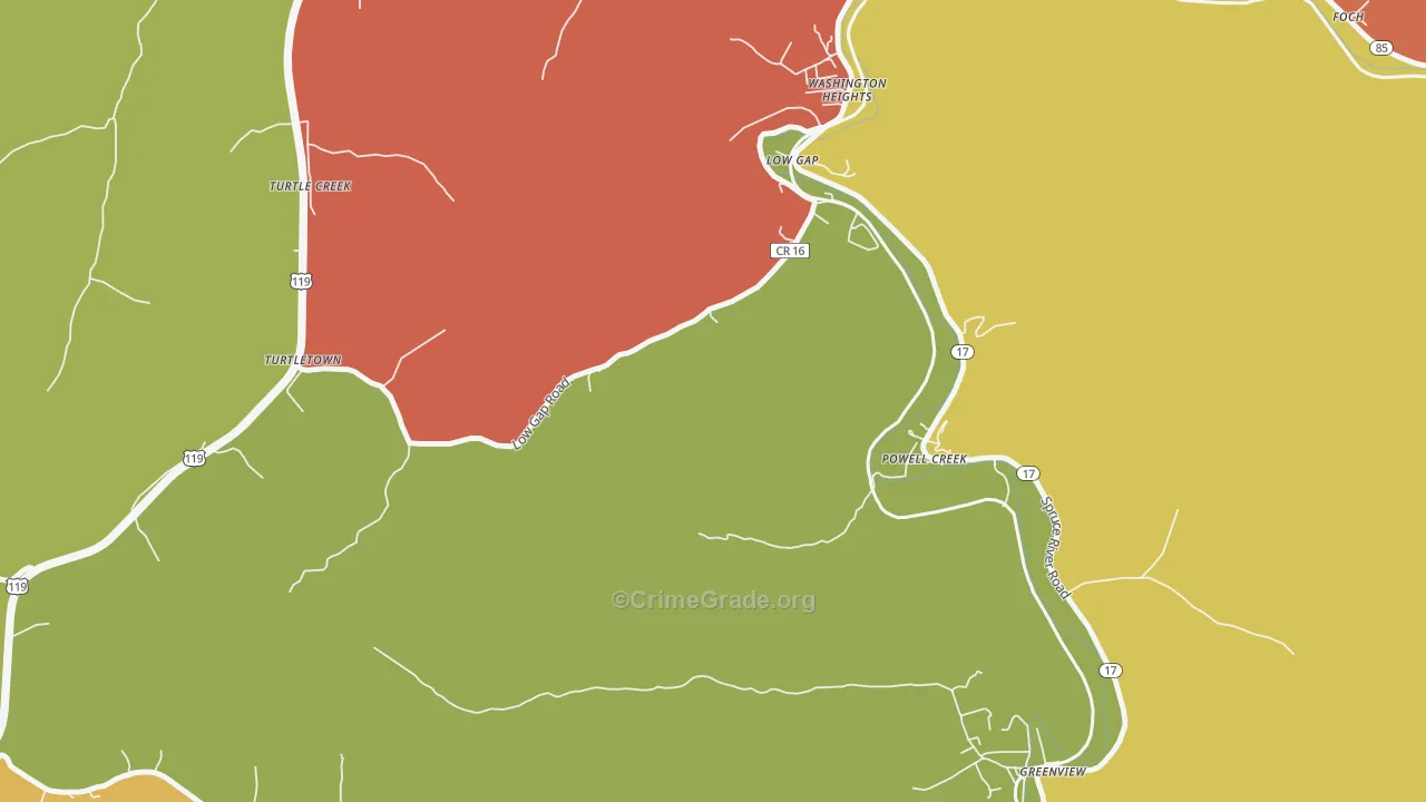 Powell Creek, WV Map of Vandalism Rates