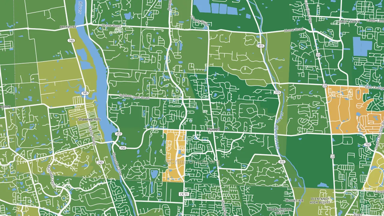 Powell, OH Map of Vandalism Rates