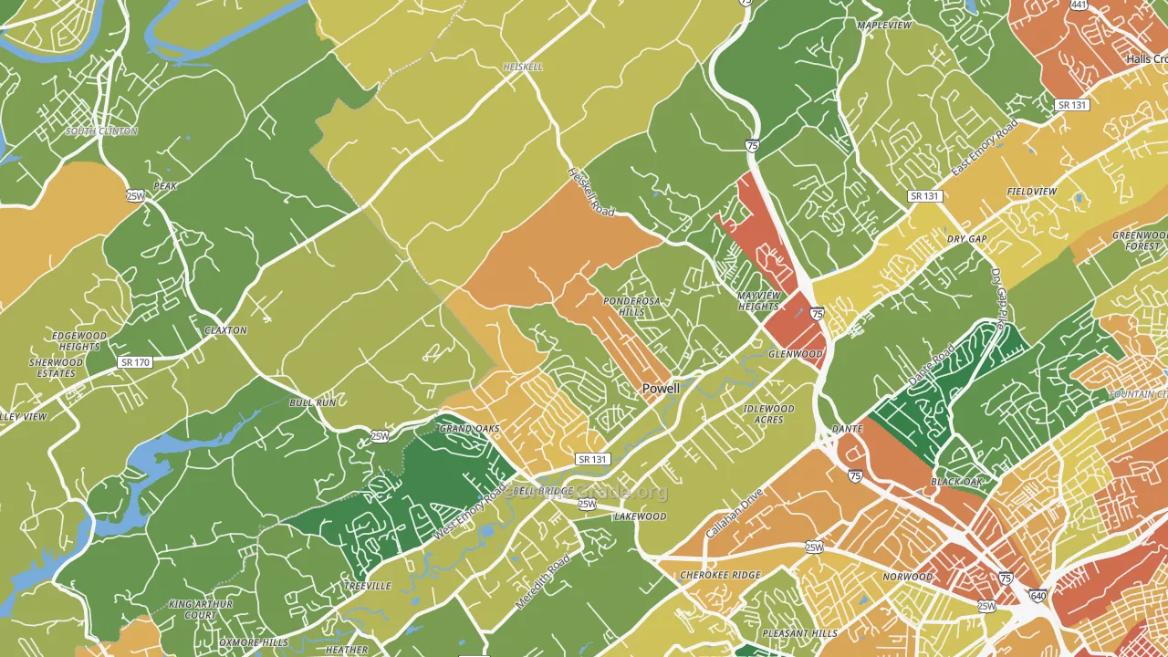 Powell, TN Map of Vandalism Rates