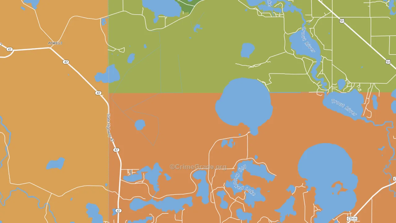 Powell, WI Map of Vandalism Rates