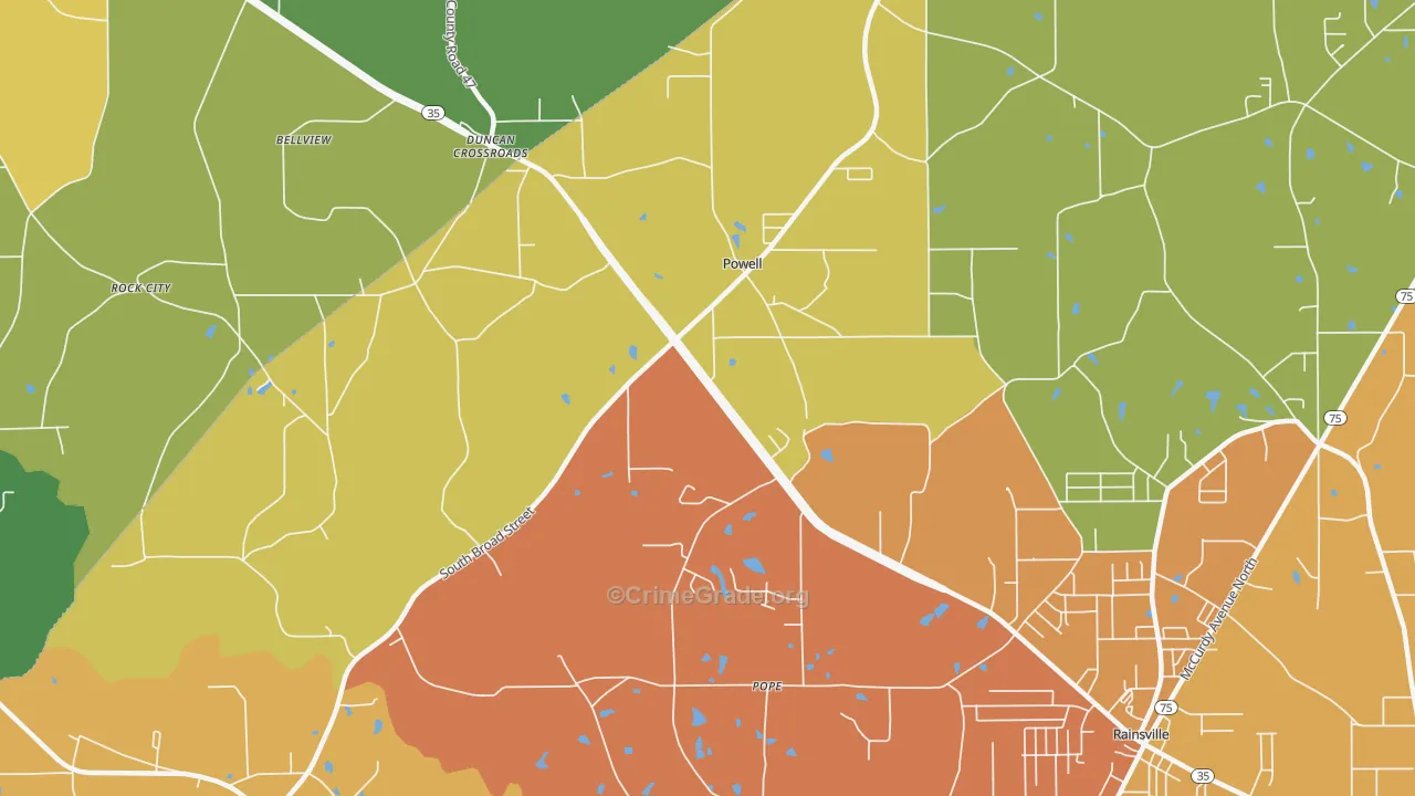 Powells Crossroads, AL Map of Vandalism Rates