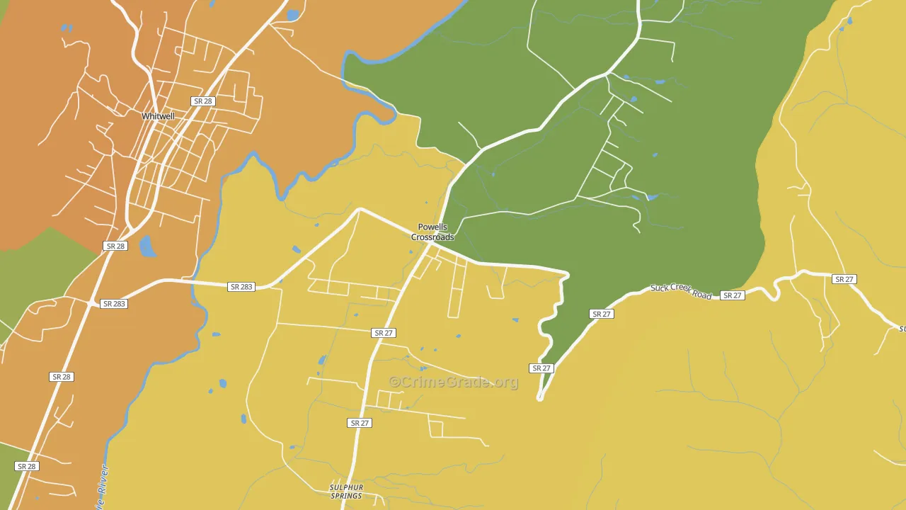 Powells Crossroads, TN Map of Vandalism Rates