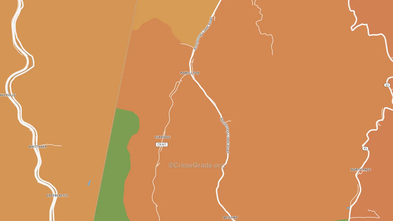 Powellton, WV Map of Vandalism Rates