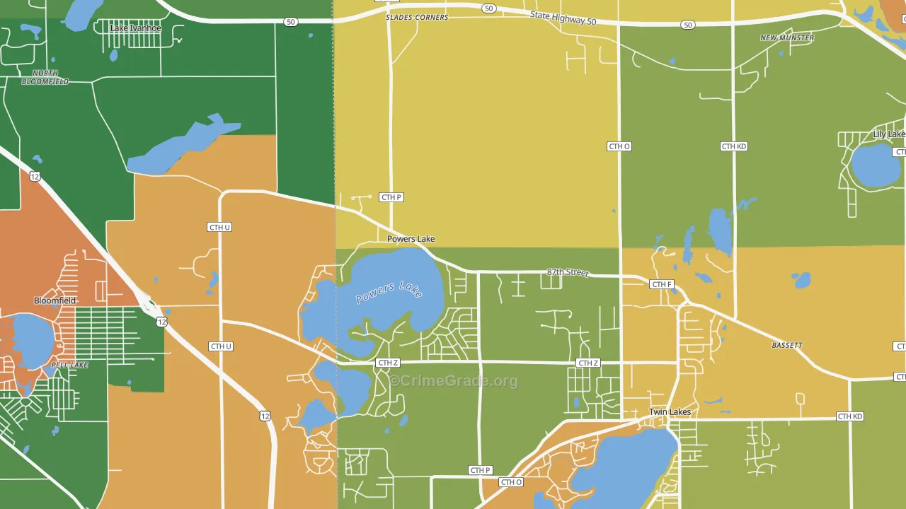 Powers Lake, WI Map of Vandalism Rates