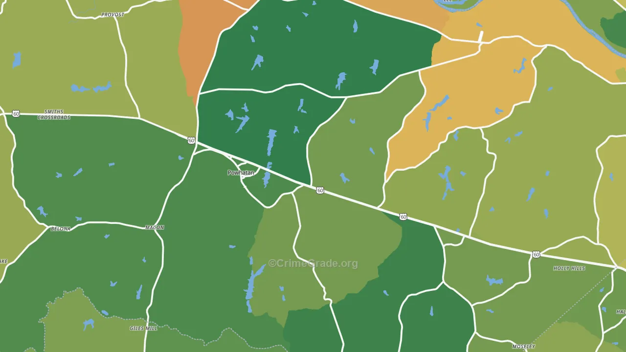 Powhatan, VA Map of Vandalism Rates