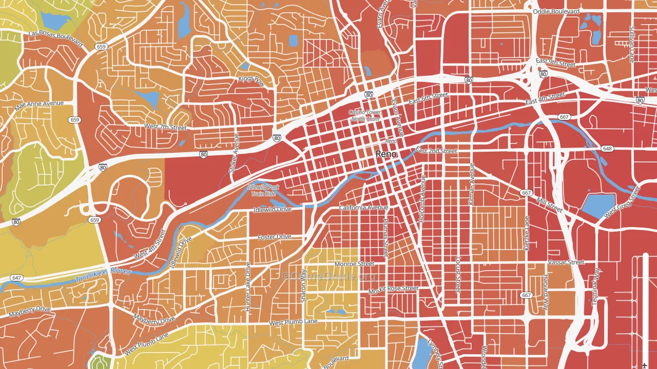 Powning Addition, Reno, NV Map of Vandalism Rates