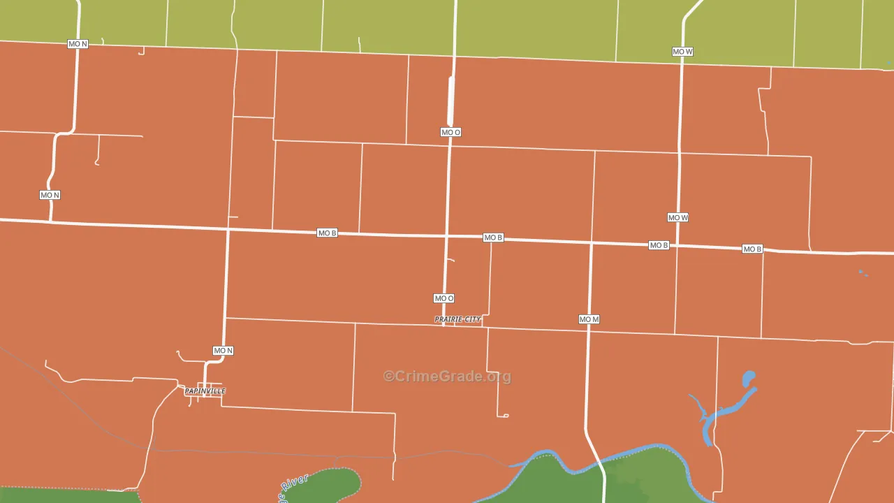 Prairie City, MO Map of Vandalism Rates