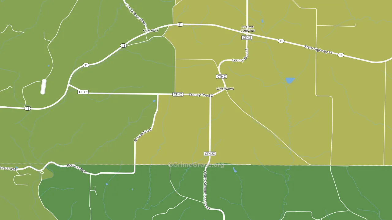 Prairie Corners, WI Map of Vandalism Rates