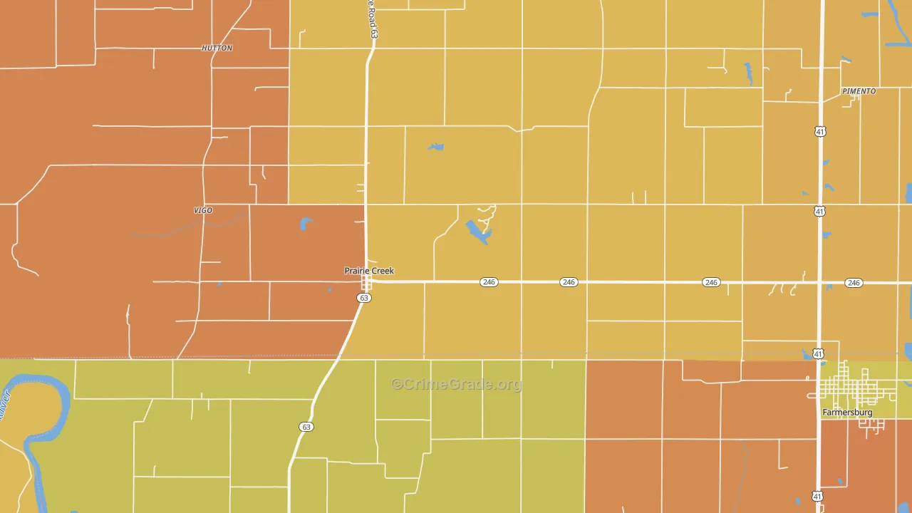 Prairie Creek, IN Map of Vandalism Rates
