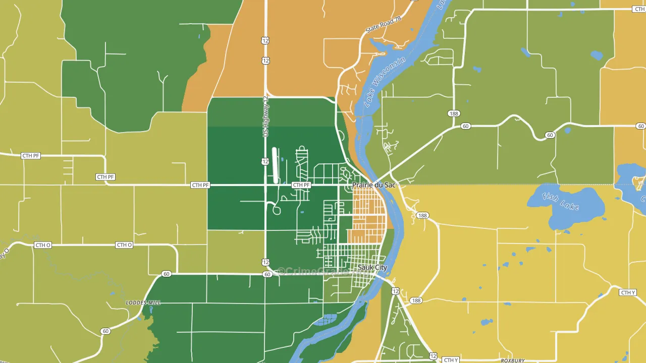 Prairie Du Sac, WI Map of Vandalism Rates