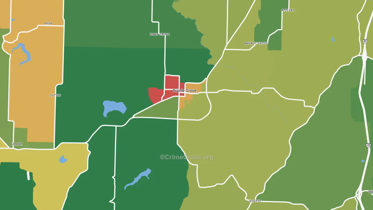 Prairie Grove, AR Map of Vandalism Rates