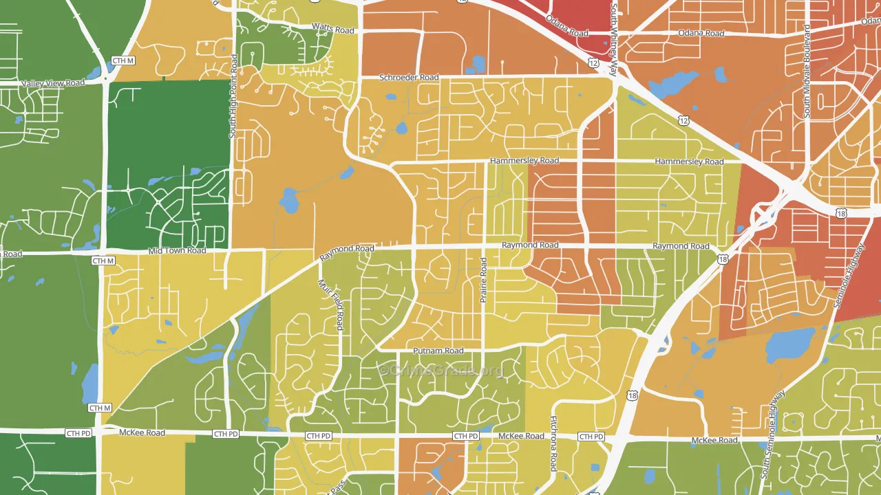 Prairie Hills, Madison, WI Map of Vandalism Rates