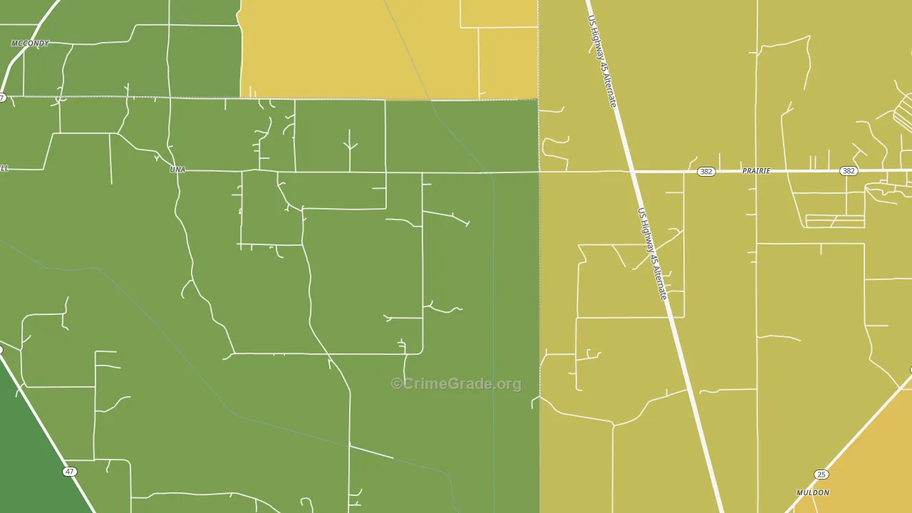 Prairie, MS Map of Vandalism Rates