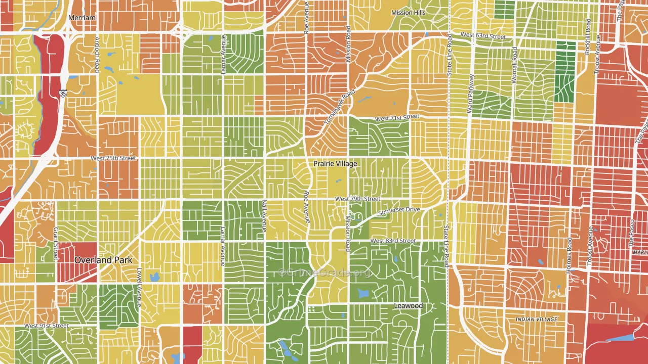Prairie Village, KS Map of Vandalism Rates