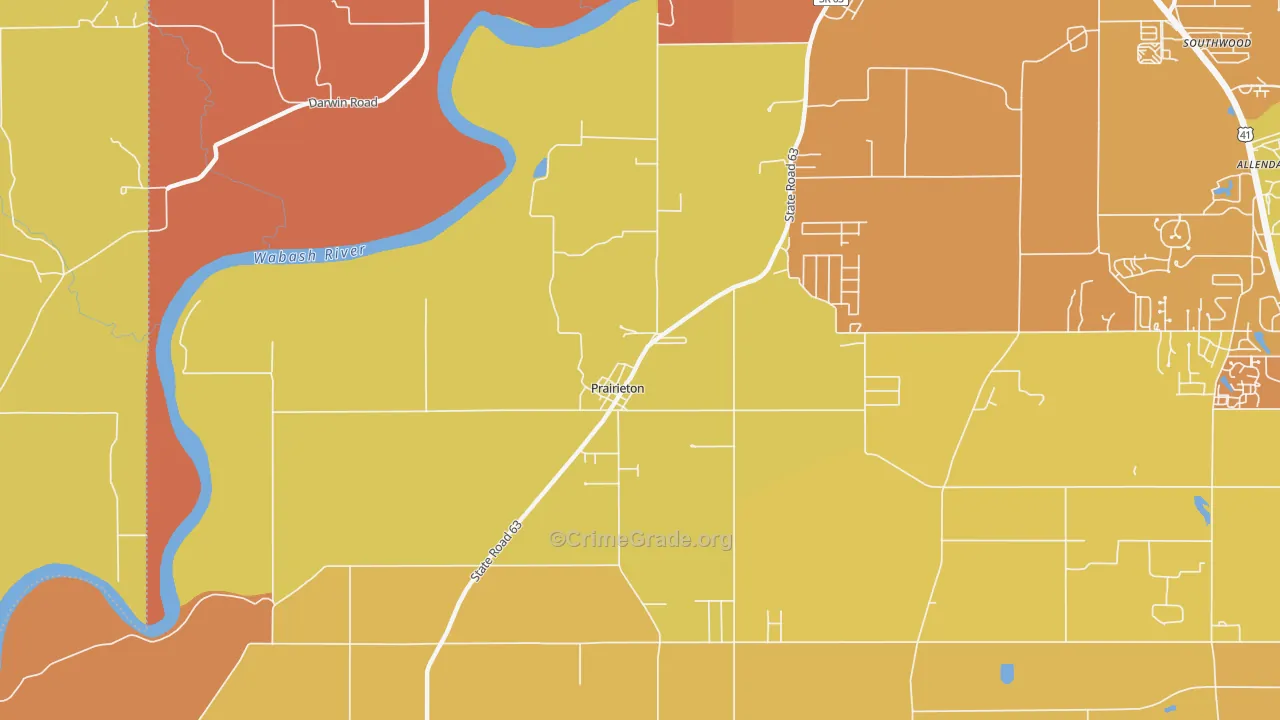 Prairieton, IN Map of Vandalism Rates
