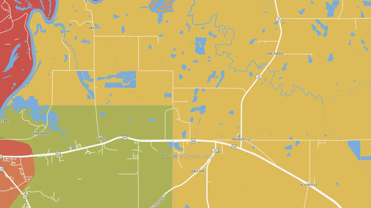 Prairieville, AL Map of Vandalism Rates
