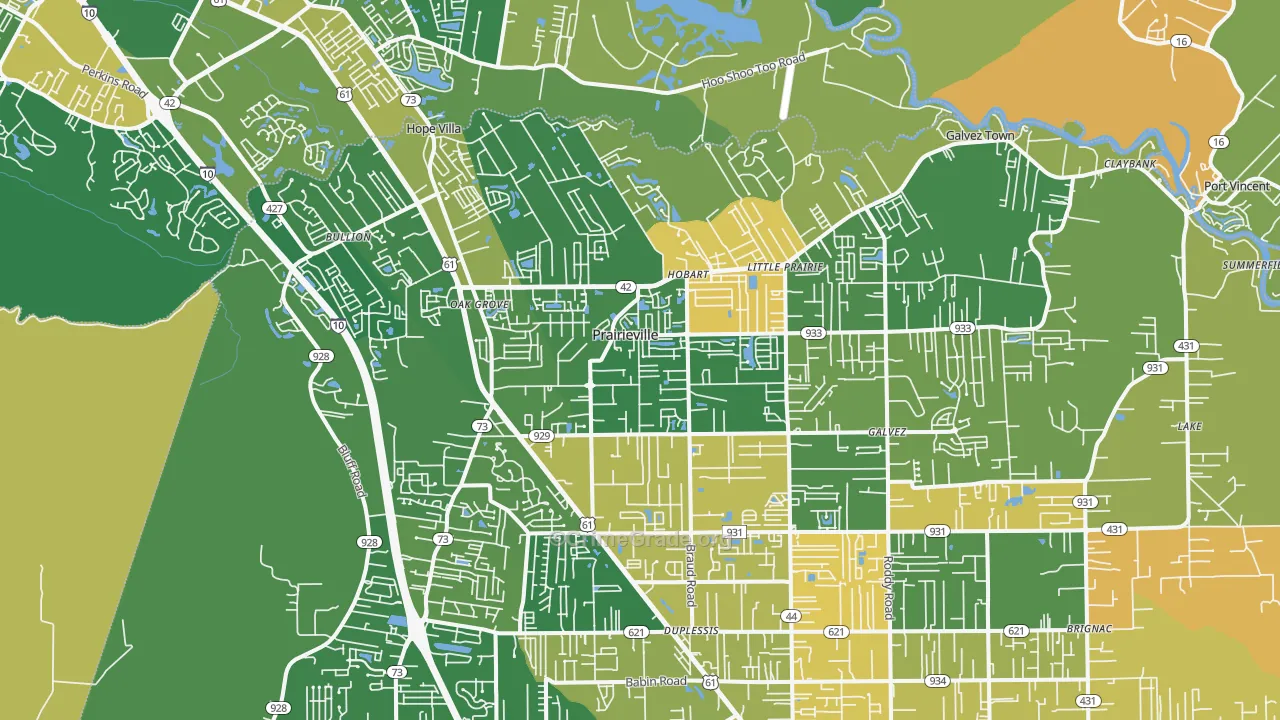 Prairieville, LA Map of Vandalism Rates