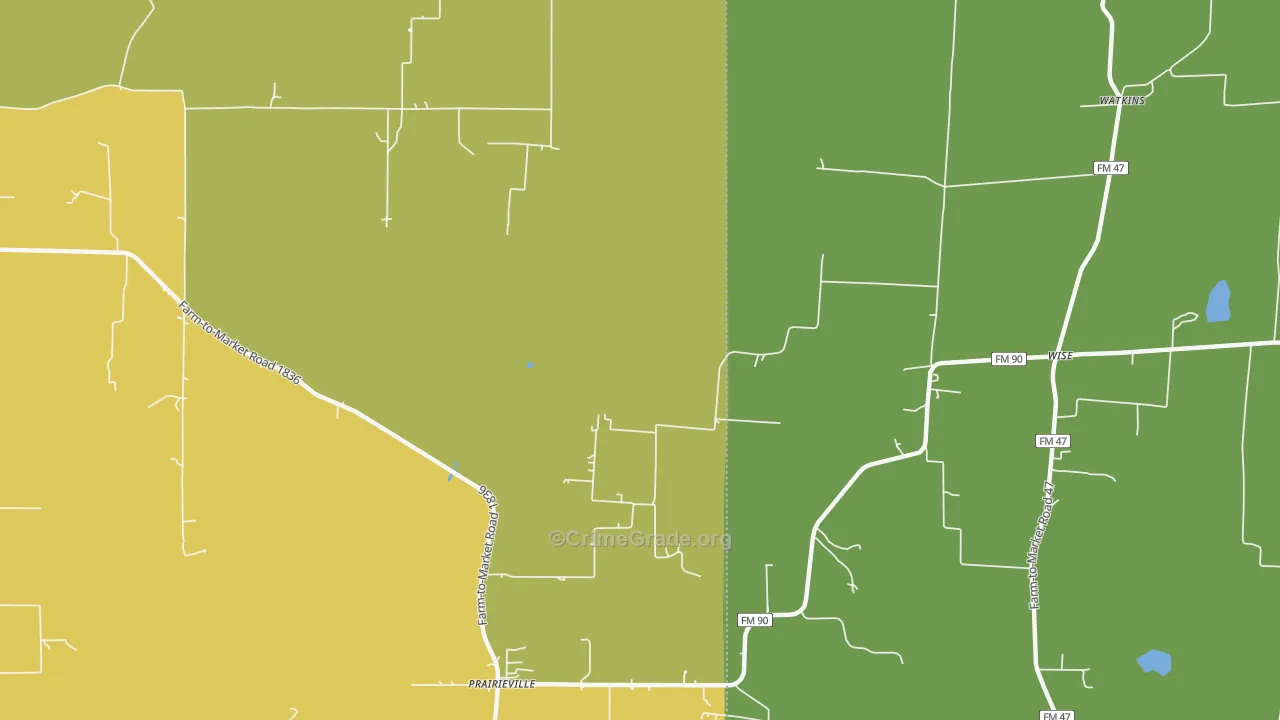 Prairieville, TX Map of Vandalism Rates