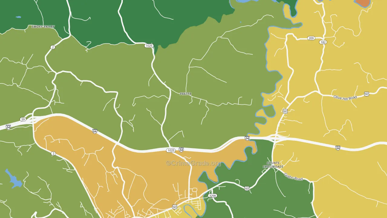 Prater, KY Map of Vandalism Rates