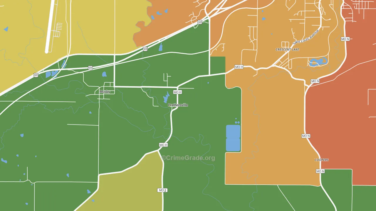 Prathersville, MO Map of Vandalism Rates