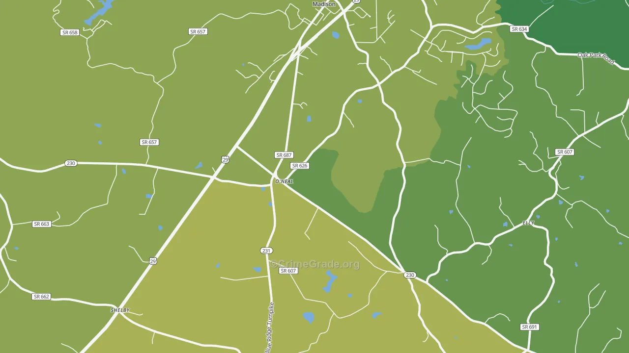 Pratts, VA Map of Vandalism Rates