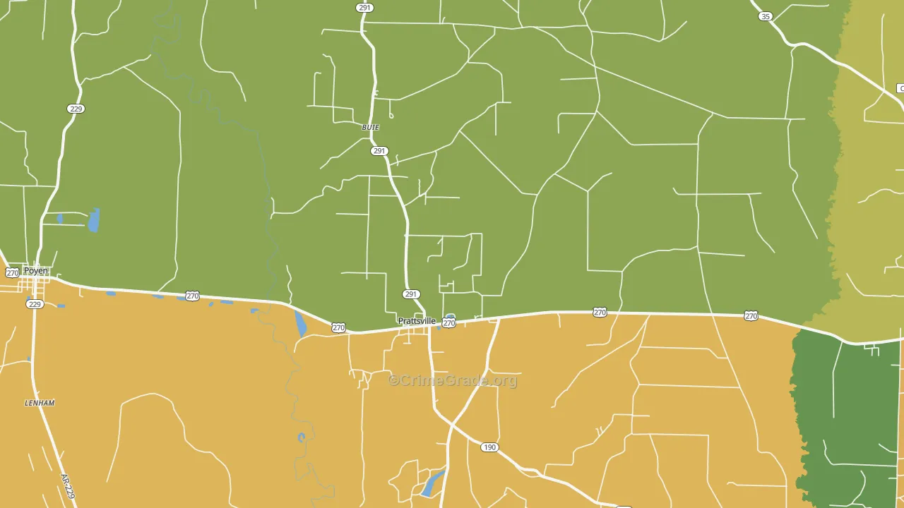 Prattsville, AR Map of Vandalism Rates