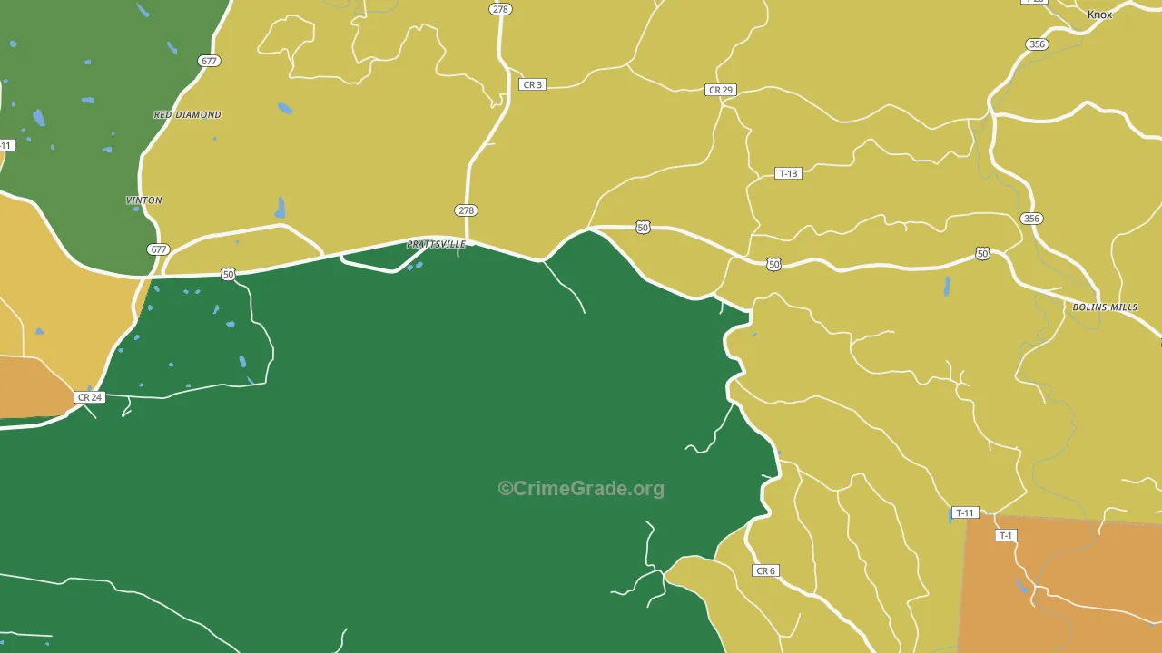 Prattsville, OH Map of Vandalism Rates
